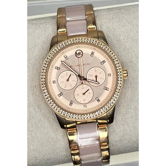 Michael Kors Womens Rose Gold-Tone Diamond WATCH Designer Sleek ICONIC Mk6928 - Picture 3 of 13